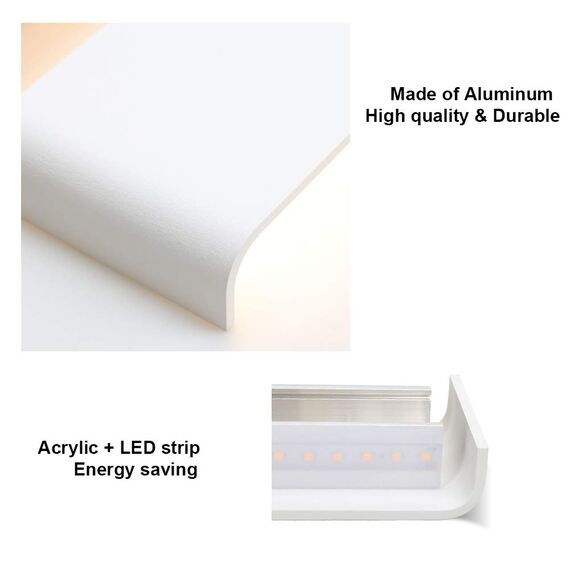 Klighten Wandlampe LED 20W, 60CM Wandleuchte Modern Innen, 3000K Warmweiß Wandbeleuchtung für Bad Wohnzimmer Treppenhaus Schlafzimmer, Weiß