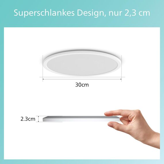 Philips LED Badezimmer Deckenleuchte Superslim (18 W), 3 Lichteinstellungen, warmweißes Licht, dimmen ohne Dimmer, IP44 Schutz, weiß, 30cm