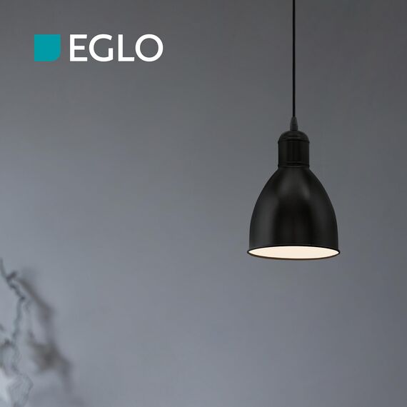 EGLO Pendellampe Priddy, 1 flammige Vintage Pendelleuchte im Industrial Design, Retro Hängelampe aus Stahl, Farbe: Schwarz, weiß, Fassung: E27
