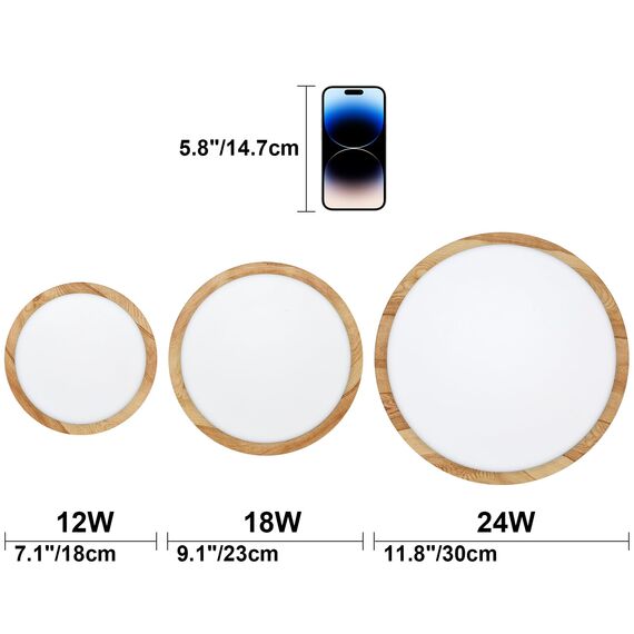 LVL LED-Deckenleuchte Holzmaserung, 18W Kleine Rund, Nordische Deckenleuchte Flach für Wohnzimmer, Schlafzimmer, Küche, Badezimmer, Balkon (18W)