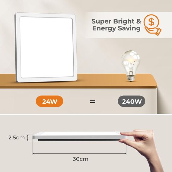 BLNAN LED Deckenleuchte 24W Deckenlampe Flach, Warm Neutral Kalt Weiß 3000K/4000K/5000K, 2400LM Panel mit Hinterleuchtung für Schlafzimmer, Wohnzimmer, Küche, Flur, Bad, Keller, Ultradünn 30CM