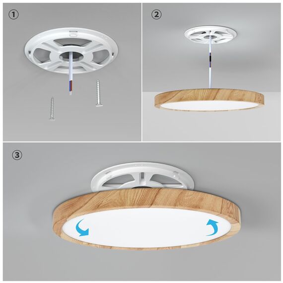LVL LED-Deckenleuchte Holzmaserung, 18W Kleine Rund, Nordische Deckenleuchte Flach für Wohnzimmer, Schlafzimmer, Küche, Badezimmer, Balkon (18W)