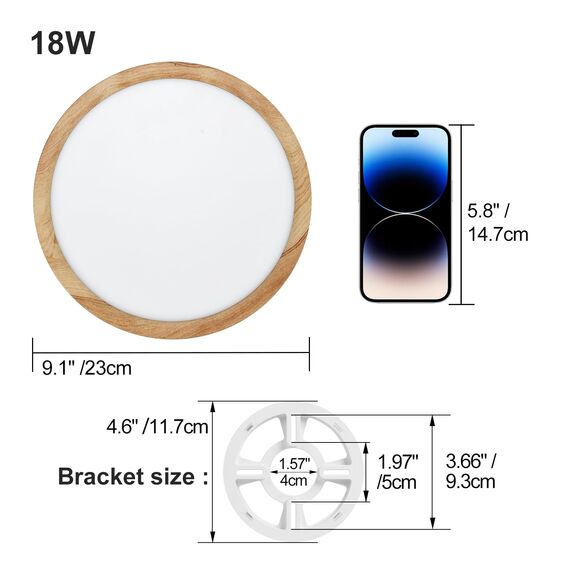 LVL LED-Deckenleuchte Holzmaserung, 18W Kleine Rund, Nordische Deckenleuchte Flach für Wohnzimmer, Schlafzimmer, Küche, Badezimmer, Balkon (18W)