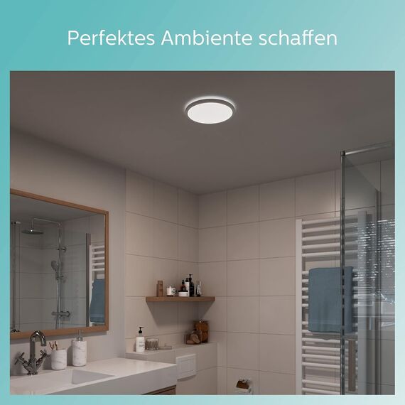 Philips LED Badezimmer Deckenleuchte Superslim (15 W), 3 Lichteinstellungen, kaltweiß Licht, dimmen ohne Dimmer, IP44 Schutz, weiß, 25cm, 2er Pack