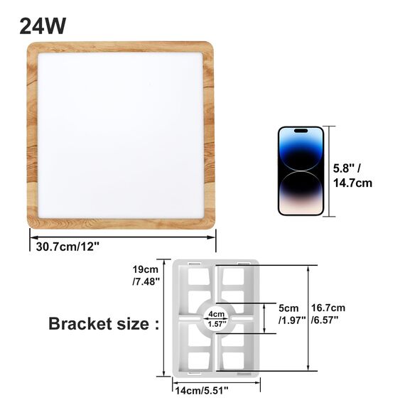 LVL LED-Panel Deckenleuchte Holzmaserung, Nordische Küchenlampe Deckenleuchte Flach Quadratisch 30x30 für Wohnzimmer, Schlafzimmer, Küche, Flur, Badezimmer (24W)