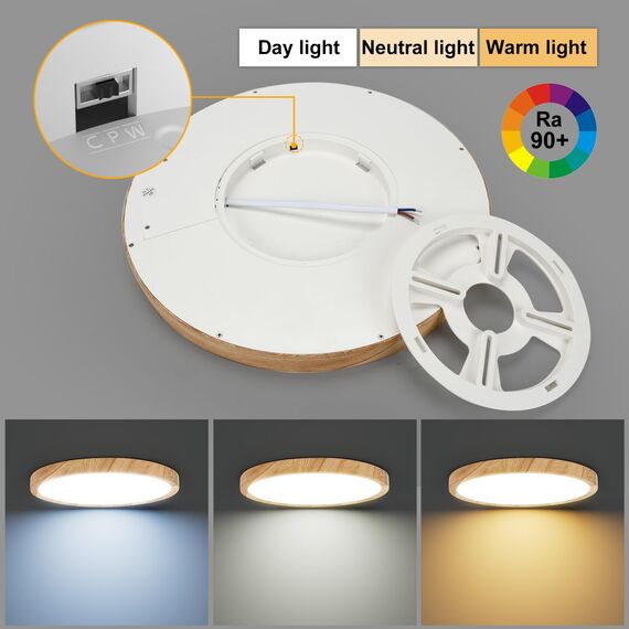 LVL LED-Deckenleuchte Holzmaserung, 24W Rund, Nordische Deckenleuchte Flach für Wohnzimmer, Schlafzimmer, Küche, Badezimmer, Balkon (24W)
