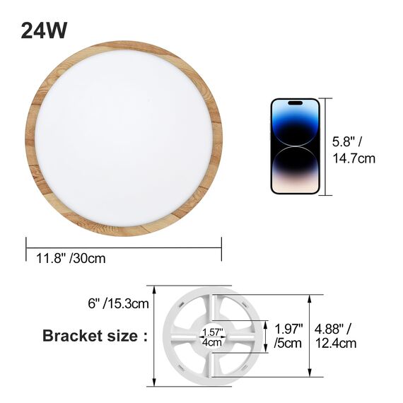 LVL LED-Deckenleuchte Holzmaserung, 24W Rund, Nordische Deckenleuchte Flach für Wohnzimmer, Schlafzimmer, Küche, Badezimmer, Balkon (24W)