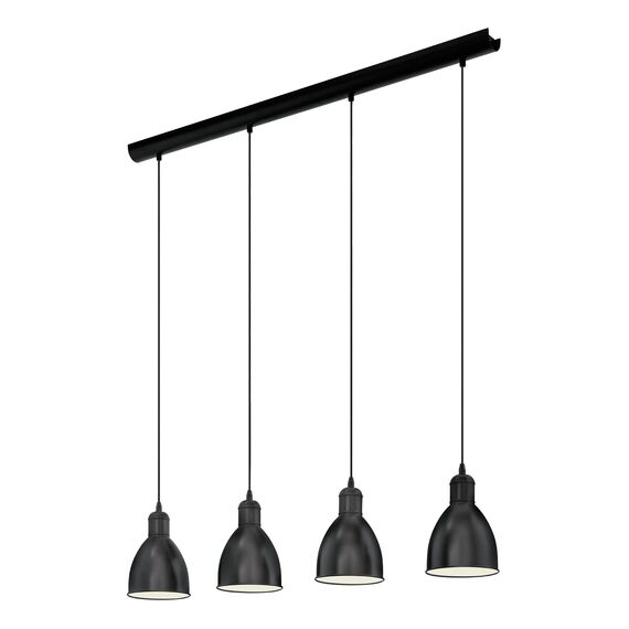 EGLO Pendellampe Priddy, 4 flammige Vintage Pendelleuchte im Industrial Design, Retro Hängelampe aus Stahl, Farbe: Schwarz, weiß, Fassung: E27