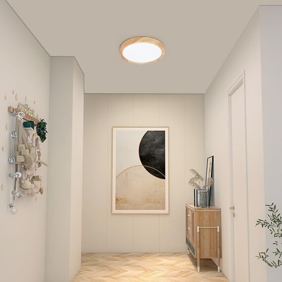 LVL LED-Deckenleuchte Holzmaserung, 18W Kleine Rund, Nordische Deckenleuchte Flach für Wohnzimmer, Schlafzimmer, Küche, Badezimmer, Balkon (18W)