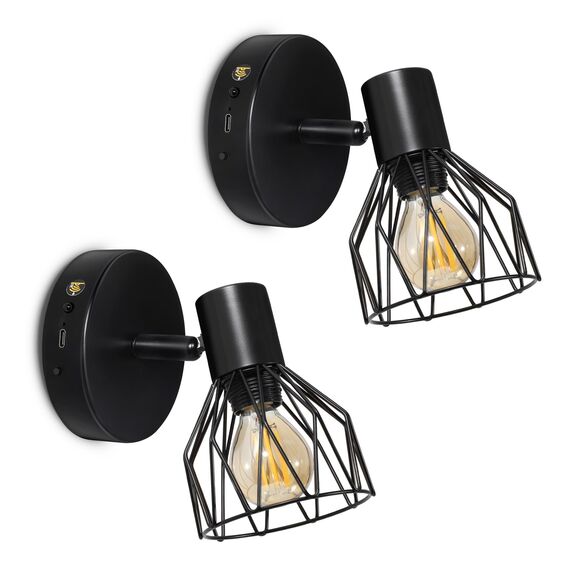 Kimjo E14 Akku Wandleuchte Innen, Schwarz Wiederaufladbare Wandleuchte Ohne Stromanschluss, Dimmbare Batterie Wandlampe mit Glühbirne, Wandstrahler mit Timerfunktion für Schlafzimmer Wohnzimmer Flur