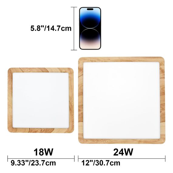 LVL LED-Panel Deckenleuchte Holzmaserung, Nordisch LED-Deckenleuchte Flach Klein Quadratisch für Wohnzimmer, Schlafzimmer, Küche, Flur, Badezimmer (18W)