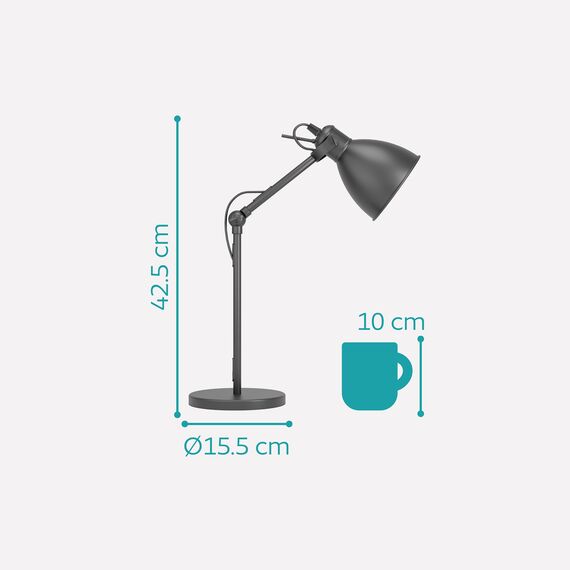 EGLO Tischlampe Priddy, 1 flammige Vintage Tischleuchte im Industrial Design, Retro Lampe, Nachttischlampe aus Stahl, Farbe: Schwarz, weiß, Fassung: E27, inkl. Schalter