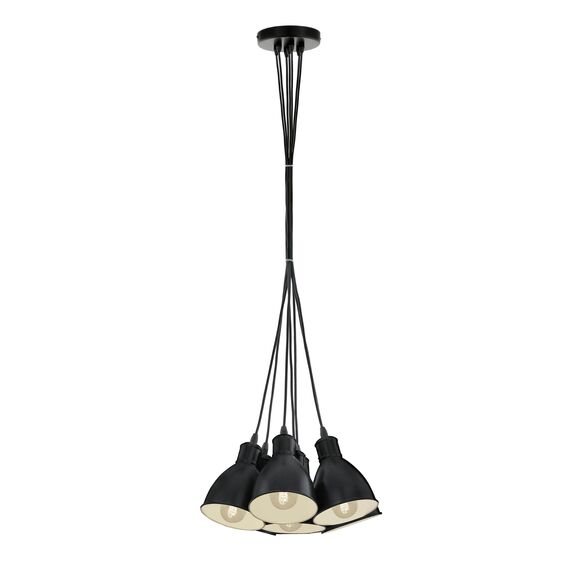 EGLO Pendellampe Priddy, 7 flammige Vintage Pendelleuchte im Industrial Design, Retro Hängelampe aus Stahl, Farbe: Schwarz, weiß, Fassung: E27