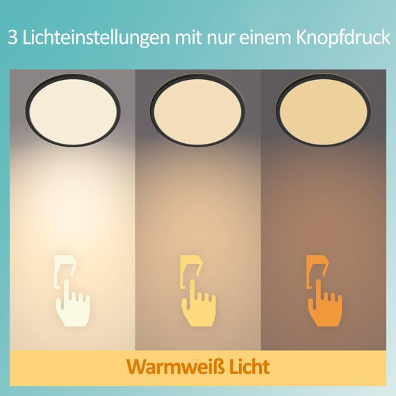 Philips LED Badezimmer Deckenleuchte Superslim (15 W), 3 Lichteinstellungen, warmweißes Licht, dimmen ohne Dimmer, IP44 Schutz, weiß, 25cm, 2erPack
