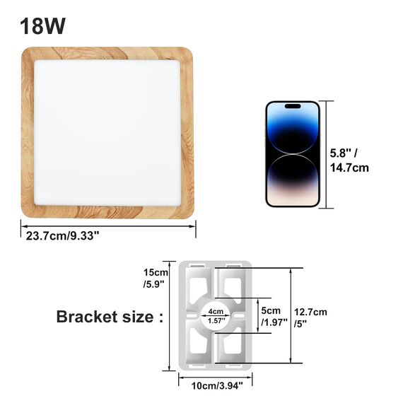 LVL LED-Panel Deckenleuchte Holzmaserung, Nordisch LED-Deckenleuchte Flach Klein Quadratisch für Wohnzimmer, Schlafzimmer, Küche, Flur, Badezimmer (18W)