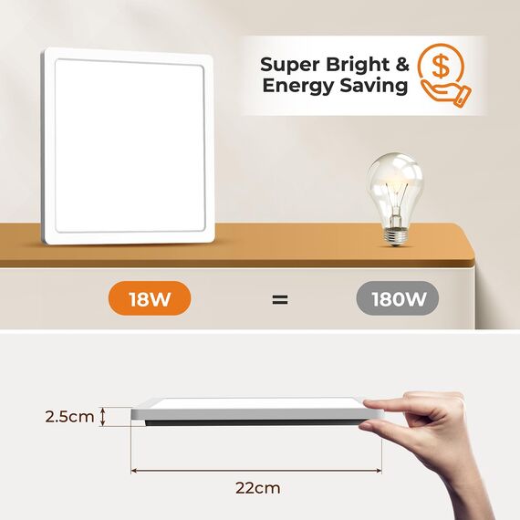 BLNAN 2 Stücke LED Deckenleuchte 18W, Deckenlampe Flach Panel 1800lm Panel mit Hinterleuchtung, Warmweiß Neutralweiß Kaltweiß für Küche, Flur, Schlafzimmer, Badezimmer, Balkon, Keller 22cm