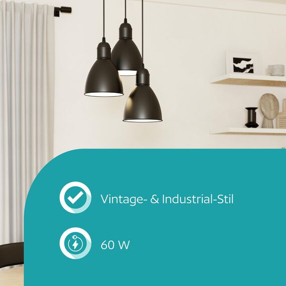 EGLO Pendellampe Priddy, 3 flammige Vintage Pendelleuchte im Industrial Design, Retro Hängelampe aus Stahl, Farbe: Schwarz, weiß, Fassung: E27