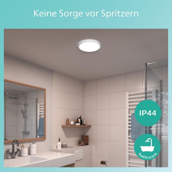 Philips LED Badezimmer Deckenleuchte Superslim (15 W), 3 Lichteinstellungen, kaltweiß Licht, dimmen ohne Dimmer, IP44 Schutz, weiß, 25cm