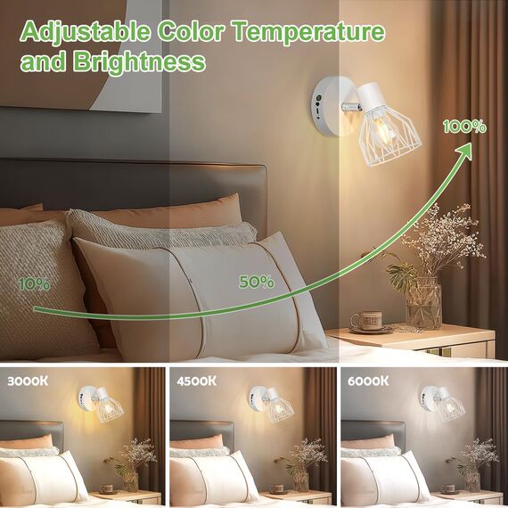 Kimjo E14 Akku Wandleuchte Innen, Weiß Wiederaufladbare Wandleuchte Ohne Stromanschluss, Dimmbare Batterie Wandlampe mit Glühbirne, Wandstrahler mit Timerfunktion für Schlafzimmer Wohnzimmer Flur