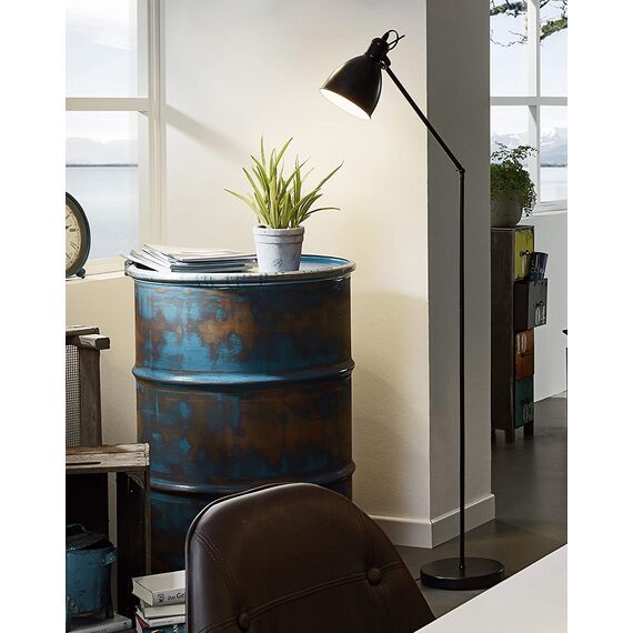 EGLO Stehlampe Priddy, Vintage Stehleuchte im Industrial Design, Retro Leselampe aus Metall in Schwarz und Weiß, Standleuchte mit E27 Fassung