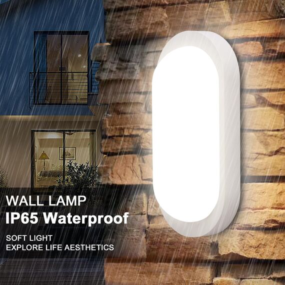 Oraymin 2 Stücke LED Wandleuchte Kellerlampe mit Bewegungsmelder Innen, 12W IP65 LED Wandlampe 1080LM, Feuchtraumleuchte Oval für Diele Garage Flur Balkon Treppe Carport Keller, 4000K, Weiß