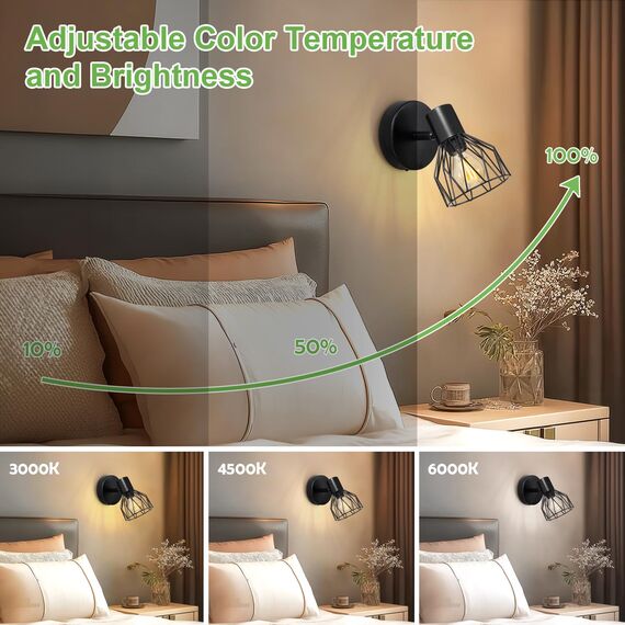 Kimjo E14 Akku Wandleuchte Innen, Schwarz Wiederaufladbare Wandleuchte Ohne Stromanschluss, Dimmbare Batterie Wandlampe mit Glühbirne, Wandstrahler mit Timerfunktion für Schlafzimmer Wohnzimmer Flur