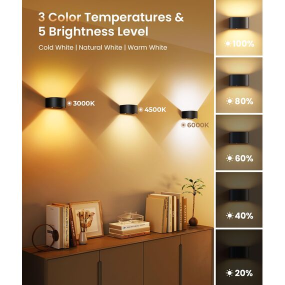 FULEN 4 Stück Akku Wandlampe Innen mit Bewegungssensor,Fernbedienung 3 Farben Wandlicht Up and Down Innen LED Wandleuchte 3 Modi Wiederaufladbare Batteriebetriebene Wandlampen Helligkeit Einstellbar