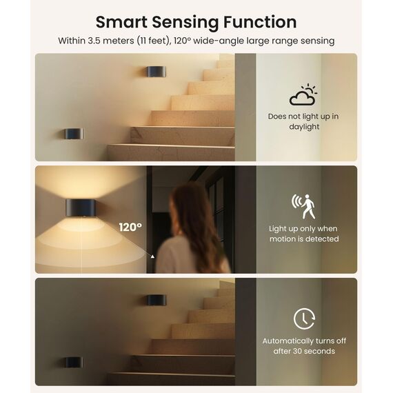 FULEN 4 Stück Akku Wandlampe Innen mit Bewegungssensor,Fernbedienung 3 Farben Wandlicht Up and Down Innen LED Wandleuchte 3 Modi Wiederaufladbare Batteriebetriebene Wandlampen Helligkeit Einstellbar