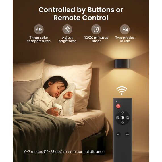 FULEN 4 Stück Akku Wandlampe Innen mit Bewegungssensor,Fernbedienung 3 Farben Wandlicht Up and Down Innen LED Wandleuchte 3 Modi Wiederaufladbare Batteriebetriebene Wandlampen Helligkeit Einstellbar