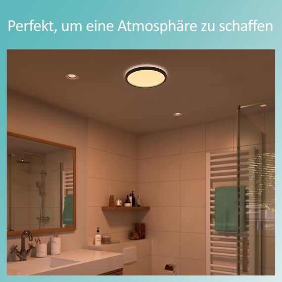 Philips LED Badezimmer Deckenleuchte Superslim (15 W), 3 Lichteinstellungen, warmweißes Licht, dimmen ohne Dimmer, IP44 Schutz, weiß, 25cm, 2erPack