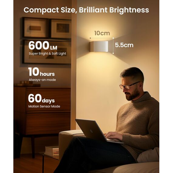 FULEN Akku Wandlampe Innen mit Bewegungssensor,Fernbedienung 3 Farben Wandlicht Up Down Innen LED Wandleuchte 3 Modi Wiederaufladbare Batteriebetriebene Wandlampen Helligkeit Einstellbar,Weiß 4 Stück