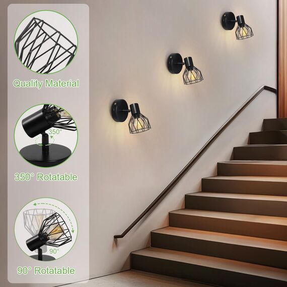 Kimjo E14 Akku Wandleuchte Innen, Schwarz Wiederaufladbare Wandleuchte Ohne Stromanschluss, Dimmbare Batterie Wandlampe mit Glühbirne, Wandstrahler mit Timerfunktion für Schlafzimmer Wohnzimmer Flur