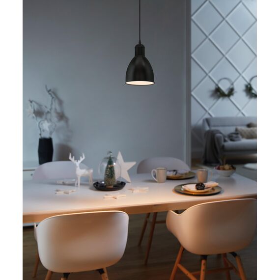 EGLO Pendellampe Priddy, 1 flammige Vintage Pendelleuchte im Industrial Design, Retro Hängelampe aus Stahl, Farbe: Schwarz, weiß, Fassung: E27