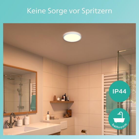 Philips LED Badezimmer Deckenleuchte Superslim (18 W), 3 Lichteinstellungen, warmweißes Licht, dimmen ohne Dimmer, IP44 Schutz, weiß, 30cm