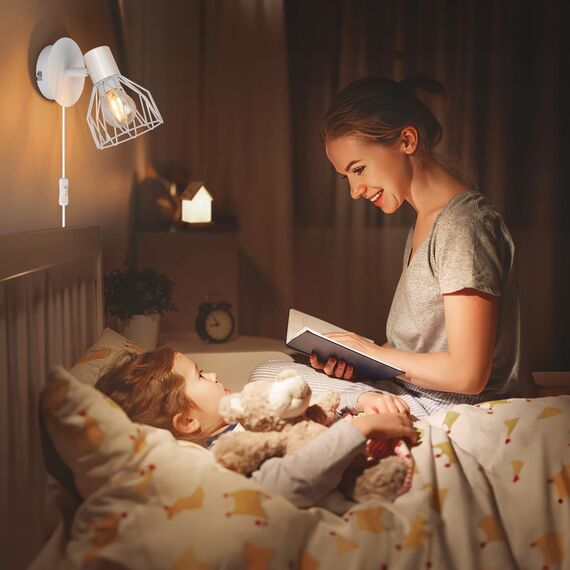 Kimjo Wandlampe mit Schalter und Stecker - E14 Wandlampe mit Stecker Weiß - Schlafzimmer Wandstrahler Innen Wandspot Ohne Leuchtmittel