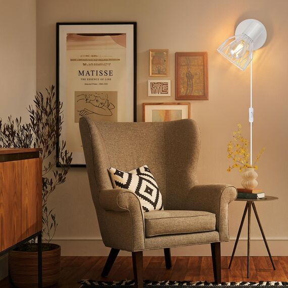 Kimjo Wandlampe mit Schalter und Stecker - E14 Wandlampe mit Stecker Weiß - Schlafzimmer Wandstrahler Innen Wandspot Ohne Leuchtmittel