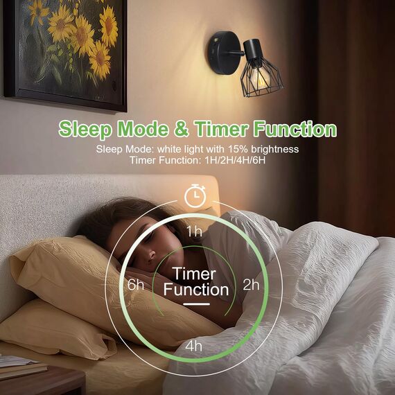 Kimjo E14 Akku Wandleuchte Innen, Schwarz Wiederaufladbare Wandleuchte Ohne Stromanschluss, Dimmbare Batterie Wandlampe mit Glühbirne, Wandstrahler mit Timerfunktion für Schlafzimmer Wohnzimmer Flur