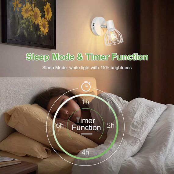Kimjo E14 Akku Wandleuchte Innen, Weiß Wiederaufladbare Wandleuchte Ohne Stromanschluss, Dimmbare Batterie Wandlampe mit Glühbirne, Wandstrahler mit Timerfunktion für Schlafzimmer Wohnzimmer Flur