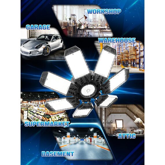 HAPYLUMI 200W LED Garagenleuchte Werkstattlampe, 20000LM 6500K LED Werkstatt Deckenleuchte mit 7+1 Verstellbarem Panel E26/E27 Garagenlampe Garagenbeleuchtung für Keller Werkstatt Lagerraum