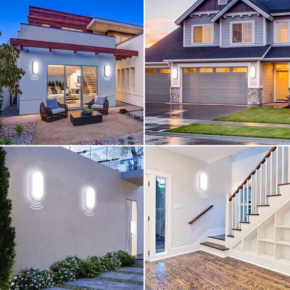 Oraymin LED Wandleuchte Kellerlampe mit Bewegungsmelder Innen, 12W IP65 LED Wandlampe 1080LM, Feuchtraumleuchte Oval für Diele Garage Flur Balkon Treppe Carport Keller, 4000K, Weiß