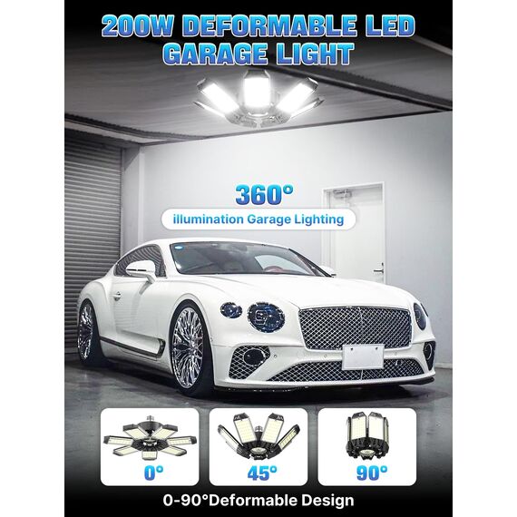 HAPYLUMI 200W LED Garagenleuchte Werkstattlampe, 20000LM 6500K LED Werkstatt Deckenleuchte mit 7+1 Verstellbarem Panel E26/E27 Garagenlampe Garagenbeleuchtung für Keller Werkstatt Lagerraum