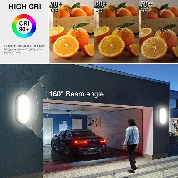 Oraymin LED Wandleuchte Kellerlampe mit Bewegungsmelder Innen, 12W IP65 LED Wandlampe 1080LM, Feuchtraumleuchte Oval für Diele Garage Flur Balkon Treppe Carport Keller, 4000K, Weiß