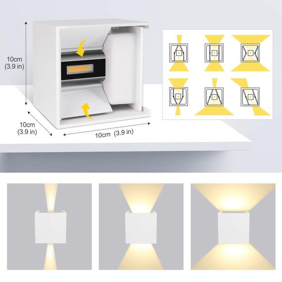 GHB 7W LED Wandleuchte Wandlampe mit einstellbar Abstrahlwinkel Design Wasserdichte IP 65 LED Warmweiß Weiß 3000K