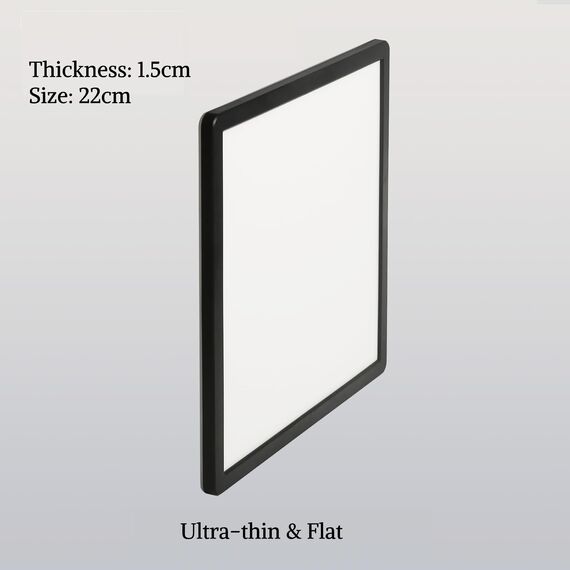 Epochglo LED Deckenleuchte Flach, Ultra Dünn, IP54 Wasserdicht Deckenlampe Panel für Badezimmer, Flur, Keller, Küche – 15 W, 1800 lm, 4000 K, Schwarzes, Eckig, 22 cm