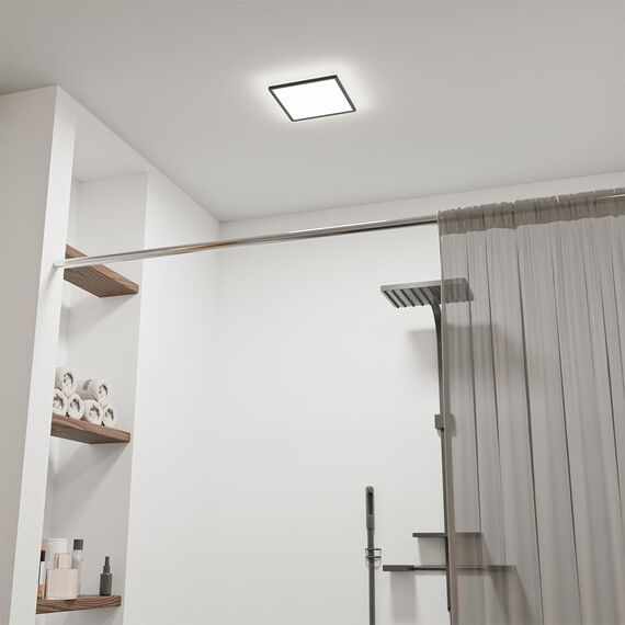 Epochglo LED Deckenleuchte Flach, Ultra Dünn, IP54 Wasserdicht Deckenlampe Panel für Badezimmer, Flur, Keller, Küche – 15 W, 1800 lm, 4000 K, Schwarzes, Eckig, 22 cm