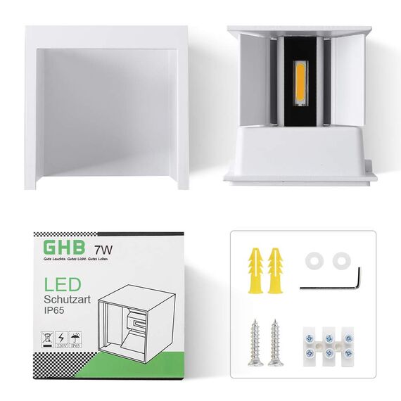 GHB 7W LED Wandleuchte Wandlampe mit einstellbar Abstrahlwinkel Design Wasserdichte IP 65 LED Warmweiß Weiß 3000K