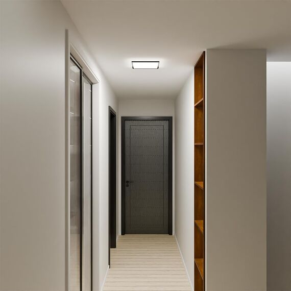 Epochglo LED Deckenleuchte Flach, Ultra Dünn, IP54 Wasserdicht Deckenlampe Panel für Badezimmer, Flur, Keller, Küche – 15 W, 1800 lm, 4000 K, Schwarzes, Eckig, 22 cm