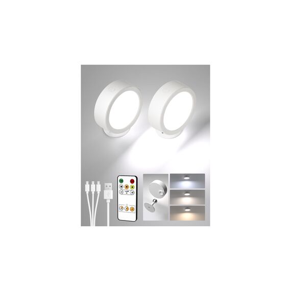 EZVALO Wandleuchte Innen mit 5500mAh Akku, 3.7in*2 Stück Wandleuchte Kabellos mit Fernbedienung, 3 Farbmodi Dimmbar LED Wandlampe Akku Für Wohnzimmer, Schlafzimmer, Kinder, Grauweiß