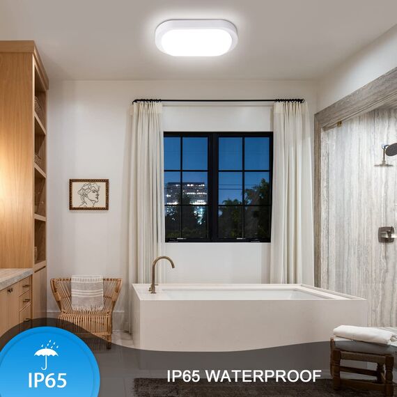 IEGLED 18W Kellerlampe LED Feuchtraumleuchte，IP65 Wandleuchte LED Wasserdicht，Neturalweiß 4000K Deckenleuchte，Weiß Wandlampe Deckenlampe Ovalleuchte für Flur Keller Garten Badzimmer Außenwand