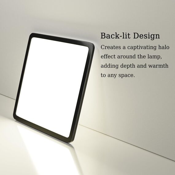 Epochglo LED Deckenleuchte Flach, Ultra Dünn, IP54 Wasserdicht Deckenlampe Panel für Badezimmer, Flur, Keller, Küche – 15 W, 1800 lm, 4000 K, Schwarzes, Eckig, 22 cm